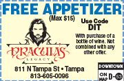 Special Coupon Offer for Dracula&#39;s Legacy Wine Bar & Bistro